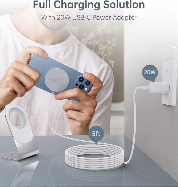 Magnetic Wireless Charger for iPhone 16/15/14/13/12 - Mag Charger+20W USB C Adapter, Fast Wireless Charging Stand/Pad with 5ft USB-C Cable for iPhone 16/15/14/13/12 Pro Max Plus Mini,Mag-Safe Charger - Image 5