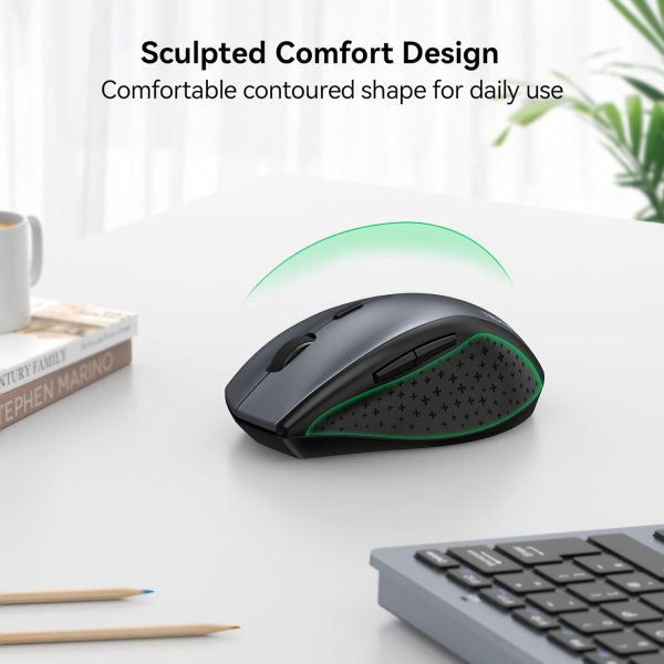 TECKNET Wireless Mouse, 2.4G USB Computer Mouse with 6-Level Adjustable 4800 DPI, 30 Months Battery, Ergonomic Grips, 6 Buttons Portable for PC, Chromebook, Mac - Grey - Image 4