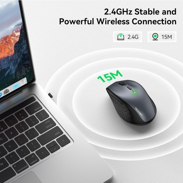TECKNET Wireless Mouse, 2.4G USB Computer Mouse with 6-Level Adjustable 4800 DPI, 30 Months Battery, Ergonomic Grips, 6 Buttons Portable for PC, Chromebook, Mac - Grey - Image 5