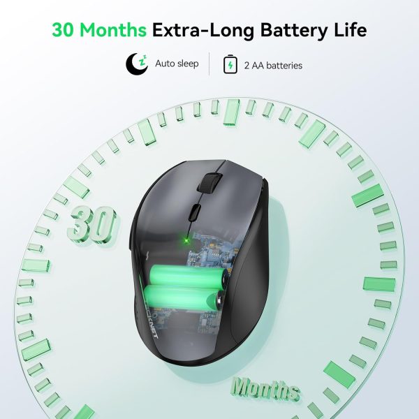 TECKNET Wireless Mouse, 2.4G USB Computer Mouse with 6-Level Adjustable 4800 DPI, 30 Months Battery, Ergonomic Grips, 6 Buttons Portable for PC, Chromebook, Mac - Grey - Image 6
