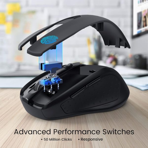 Wireless Mouse, D-09 Computer Mouse USB Cordless Mice for Laptop, Ergo Grips, Lightspeed 5-Level 2400 DPI, 16 Months Battery, Portable for PC Mac Chromebook (Black) - Image 4