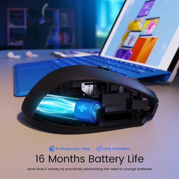 Wireless Mouse, D-09 Computer Mouse USB Cordless Mice for Laptop, Ergo Grips, Lightspeed 5-Level 2400 DPI, 16 Months Battery, Portable for PC Mac Chromebook (Black) - Image 6